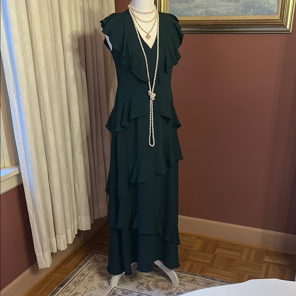 BCBGMaxAzria Green Ruffled Gown